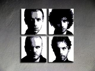 Ručne maľovaný POP Art Coldplay 4 dielny 100x100cm