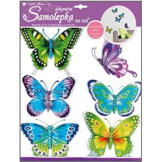 Anděl Pokojová dekorace modrozelení motýli s pohyblivými křídly 3D - 30,5 x 30,5 cm - 678