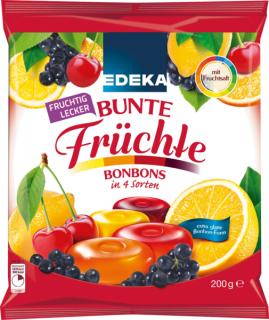 Edeka Pestré ovocné bonbony ve 4 variantách 200g  - originál z Německa