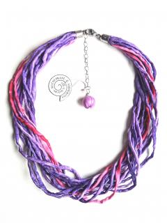 Hedvábný náhrdelník fialovorůžový s náušnicemi Náhrdelník: A