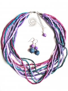 Hedvábný náhrdelník vícebarevný s náušnicemi Náhrdelník + náušnice: B