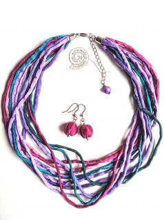 Hedvábný náhrdelník vícebarevný s náušnicemi Náhrdelník + náušnice: C