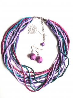 Hedvábný náhrdelník vícebarevný s náušnicemi Náhrdelník + náušnice: D