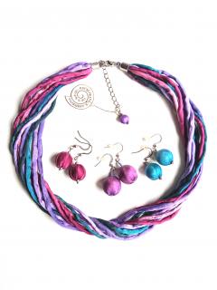 Hedvábný náhrdelník vícebarevný s náušnicemi Náhrdelník + náušnice: E