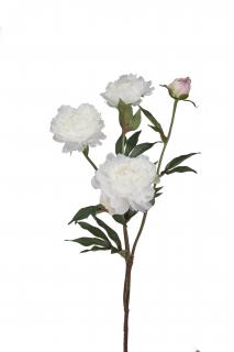 Umělá květina - Pivoňka bílá 3 květy s poupětem 70cm