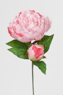 Umělá květina - Pivoňka růžová s poupětem 35cm