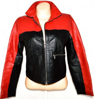 KOŽENÁ dámská černo-červená měkká bunda na zip L