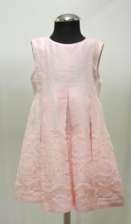 3929/45 Mayoral dívčí růžové letní lněné šaty bez rukávů a s krajkovou sukní se sklady vzor madeira Barva: Růžová, Velikost: 104 / 4 roky, Materiál:…
