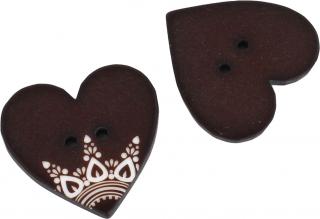 Knoflík imitující perníček - různé varianty Srdce čokoládově hnědá