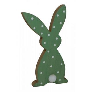 Zajíček dřevěná dekorace 10cm (Velikonoční dekorace zajíček zelený s puntíky, výška 10 cm.)