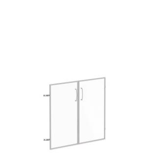 Skleněné dveře v AL rámu, výška 69,8cm, šířka 78,6/118,6cm (Skleněné dveře v hliníkovém rámu pro skříň se 2 policemi)