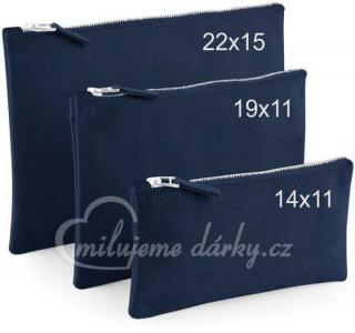 Jednoduchá malá kosmetická taška se zipem, pevná bavlna, modrá, 19x11cm