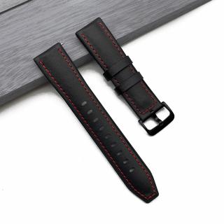 Elegantní kožený pásek na chytré hodinky - 22 mm Barva: Černá - červená nit