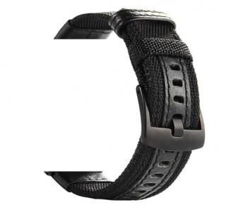 Koženo - nylonový pásek na hodinky - 20mm Barva: Černá