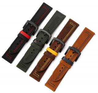 Kožený barevný pásek na hodinky 22 mm Barva: Černo-modrá nit