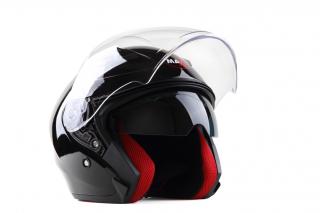 OF 878 Skútrová helma s plexi a sluneční clonou - černá lakovaná Velikost: L