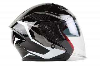 OF 878 Skútrová helma s plexi a sluneční clonou - černo/stříbrná Velikost: L