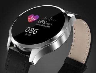 Smartwatch Q9S - elegantní chytré stříbrné hodinky celokovové, unisex s velkým kulatým displejem, 2 druhy pásku Barva: Hnědá