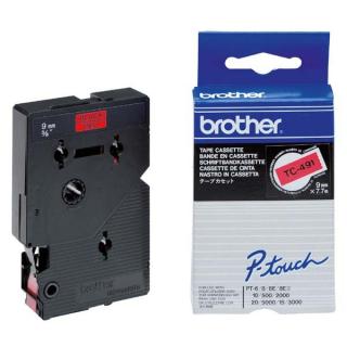 Brother TC-491, 9mm, černý tisk/červený podklad - originální páska laminovaná