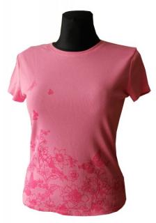 Růžové bavlněné tričko s kytkami a motýlky Marks&amp;Spencer-vel.40