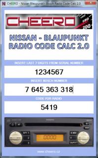 NISSAN BLAUPUNKT MICRA NOTE - RADIO CODE CALC (autorádio)