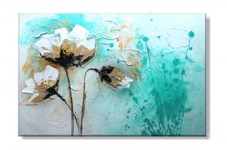 Obraz na plátně květy na tyrkysovém pozadí 60x40cm