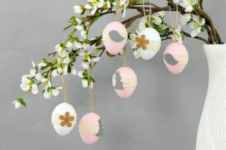 Vajíčka plastová 6 cm, dekorace na zavěšení s dekorem kytičky, 6 kusů v sáčku, cena za 1 sáček