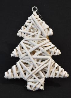 Proutěná ozdoba vánoční stromeček bílý 2 ks - 5x15cm