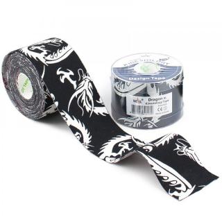 NASARA Kinesiology Tape Dragon, kineziologická tejpovací páska, 5cm x 5m Barva: Černá