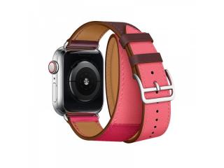 COTEetCI Calf Leather Band for Apple Watch 42/44/45mm Long Bordeaux Rose with Rose Azalee