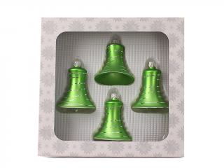Ozdoba zvonek 6,5 cm 4 ks proužek zelený