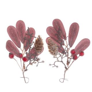 Dekorativní větvičky s červenými bobulemi 2 ks (vánoční dekorace)