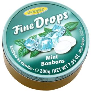 Woogie Fine drops Mint bonbons  200g (Drops s příchutí ledové máty.)