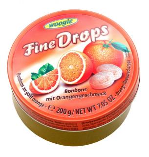 Woogie Fine drops Orange bonbons  200g (Drops s pomerančovou příchutí.)