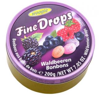 Woogie Fine drops Waldbeeren bonbons  200g (Tvrdé bonbóny s chutí malin, borůvek a ostružin.)