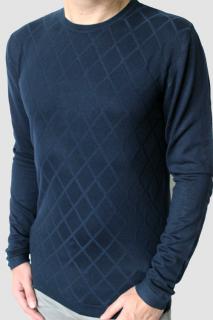 Tmavě modrý svetr s mřížkovým vzorem Tailored & Originals S,M,L Velikost: M