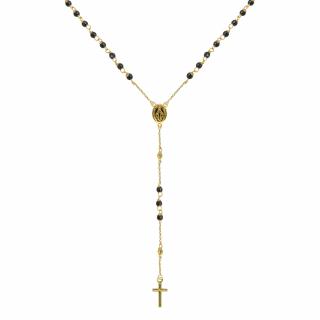 Zlatý 14 karátový náhrdelník růženec s křížem a medailonkem s Pannou Marií RŽ03 černý