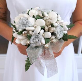 Velká XL (svatební) kytice bílo-stříbrná